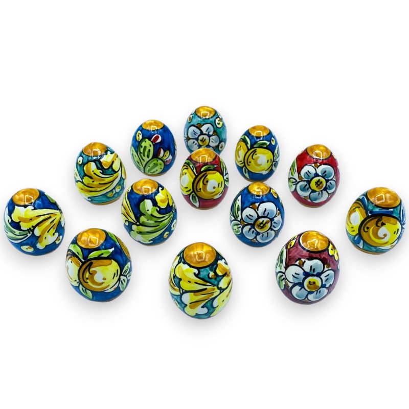 Uovo in pregiata ceramica di Caltagirone (1Unità) h 5,5 cm ca. decoro casuale - 