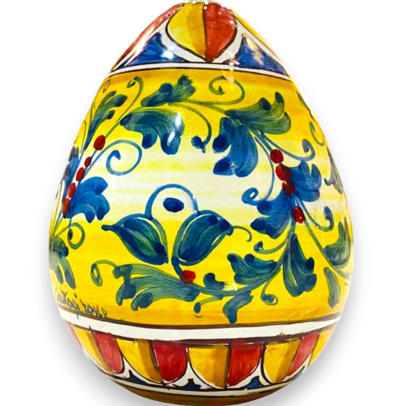 Huevo de cerámica Caltagirone con decoración de carro siciliano mod.01 - altura 15 cm - 