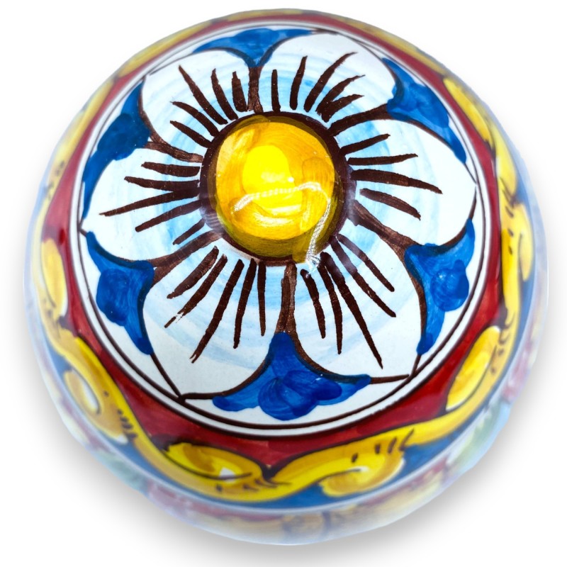 Caltagirone-Ei mit sizilianischem Barockdekor und blauer Blume – Höhe ca. 22 cm - 
