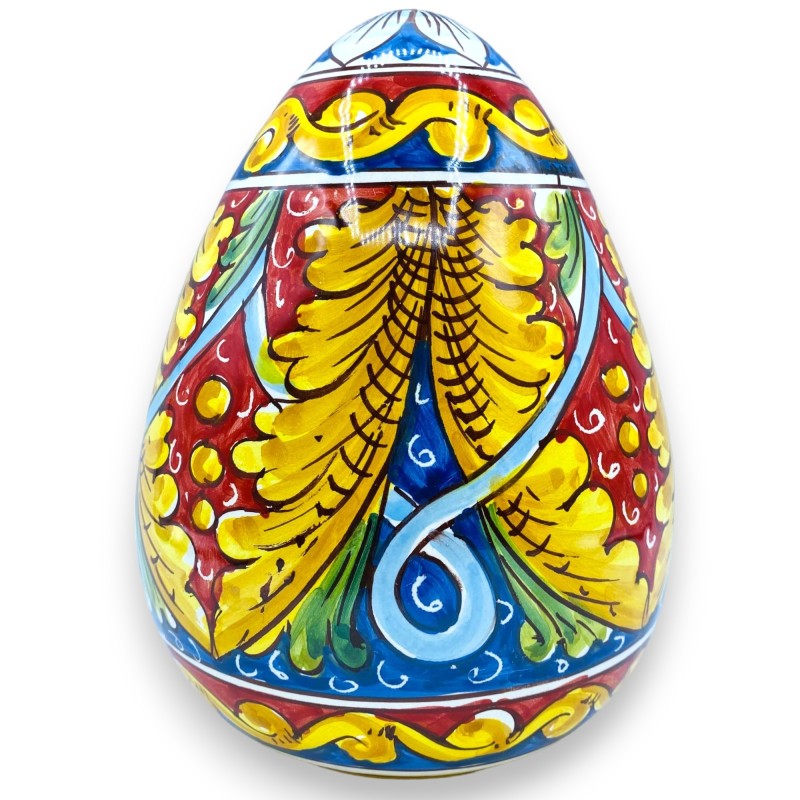 Caltagirone egg Sicilian baroque decoration and blue flower - height about 22 cm - 