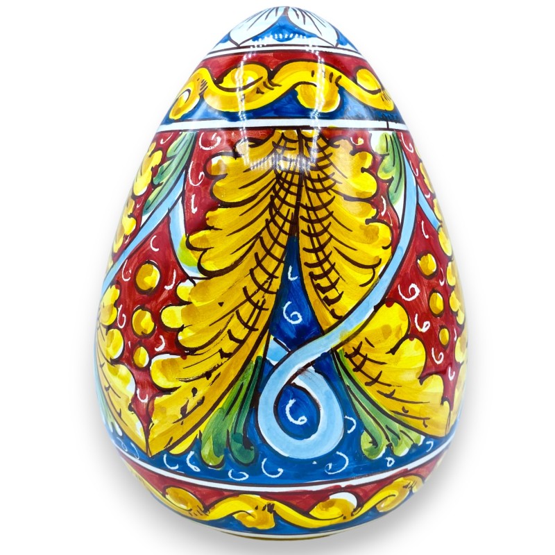 Caltagirone-Ei mit sizilianischem Barockdekor und blauer Blume – Höhe ca. 22 cm - 
