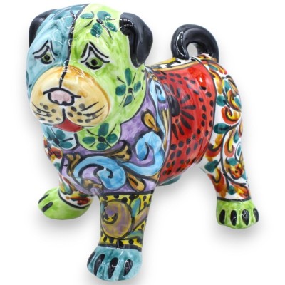 Cane Carlino in Ceramica Caltagirone, Misure h 18 x 20 cm ca. Serie ÉLITE decoro moderno - 