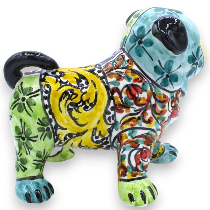 Cane Carlino in Ceramica Caltagirone, Misure h 18 x 20 cm ca. Serie ÉLITE decoro moderno - 