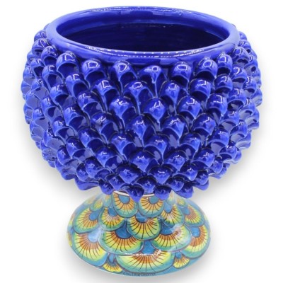 Vaso Mezza Pigna Caltagirone Blu Cobalto, 4 opzioni misura (1Unità) gambo decoro Coda di Pavone - 