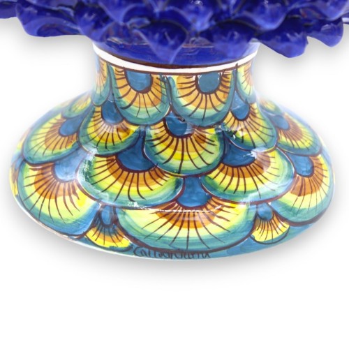 Vaso Mezza Pigna Caltagirone Blu Cobalto, 4 opzioni misura (1Unità) gambo decoro Coda di Pavone -  2