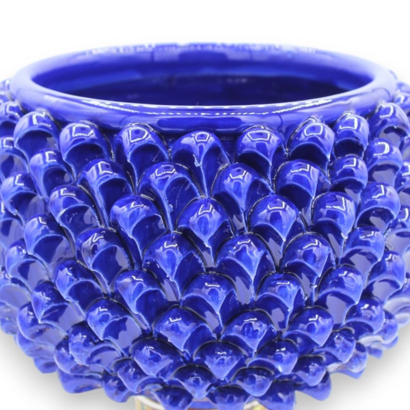 Vaso Mezza Pigna Caltagirone Blu, 4 opzioni misura (1pz) gambo decoro Coda di Pavone - 