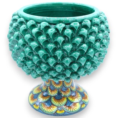 Caltagirone Green Half Pine Cone Vase, 4 size options (1pc) stem with Peacock Tail decoration - 