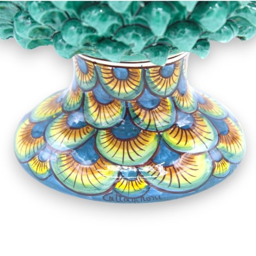 Caltagirone Green Half Pine Cone Vas, 4 storleksalternativ (1st) stam med Peacock Tail dekoration -  2