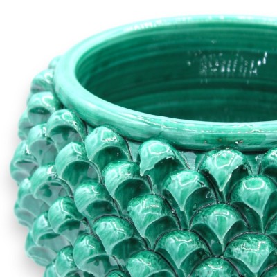 Vaso de meia pinha verde Caltagirone, haste de 4 opções de tamanho (1 unidade) com decoração de cauda de pavão - 