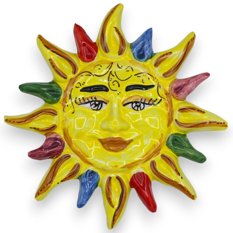 Feu Soleil en céramique de Caltagirone, L environ 19 cm. (1 pièce), avec 5 options de couleurs de rayons - 
