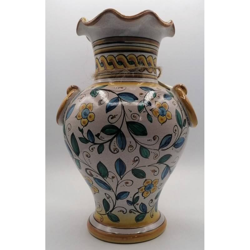 Vase sicilien en céramique, anses en anneaux, réalisé au tour, hauteur environ 35 cm - 
