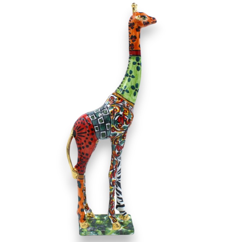 Giraffa in Ceramica Caltagirone (1pz) Serie ÉLITE h 45 cm ca. Decoro Moderno, Smalto Oro Zecchino 24k - 