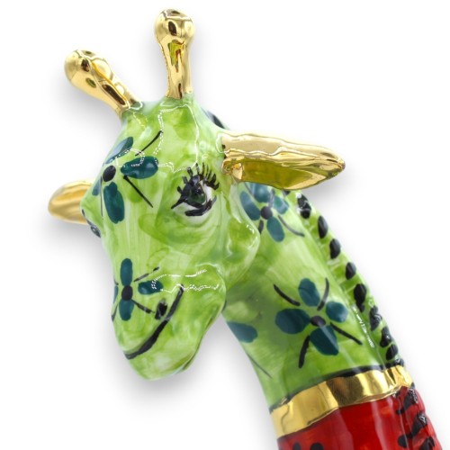 Girafzitting in Caltagirone-keramiek (1st) h 24 x 30 cm ca. ÉLITE-serie, 24-karaats puur goud emaille -  2