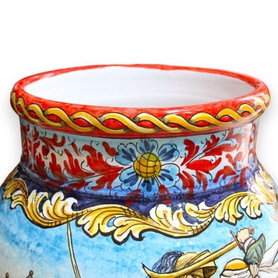 Giant jar h approx. 72 cm. Caltagirone ceramic decoration with scenes of battles between Paladins and Saracens - 