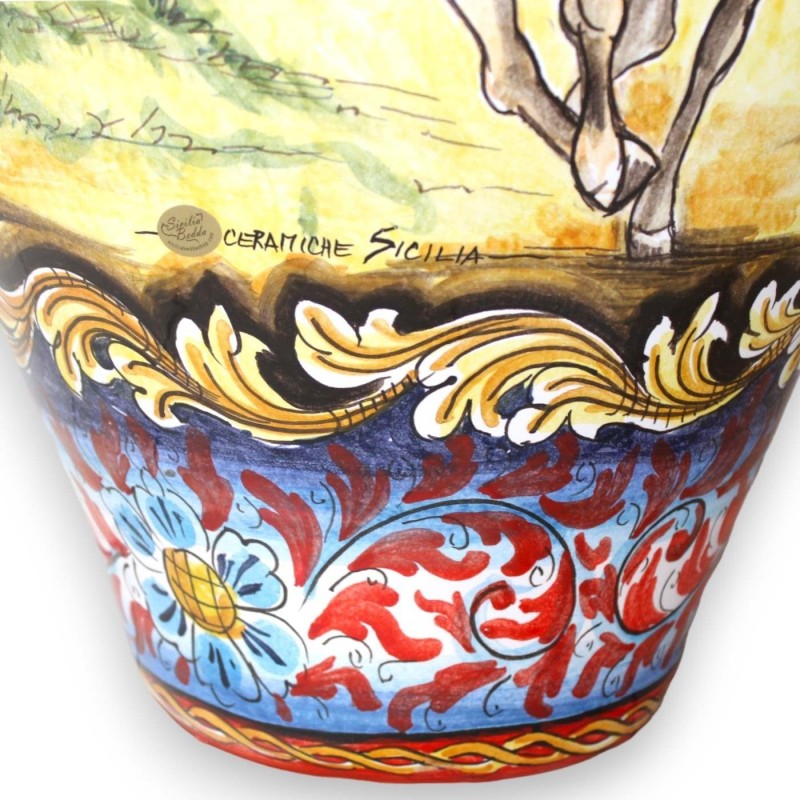Giant jar h approx. 72 cm. Caltagirone ceramic decoration with scenes of battles between Paladins and Saracens - 