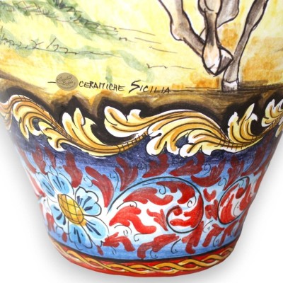 Giant jar h approx. 72 cm. Caltagirone ceramic decoration with scenes of battles between Paladins and Saracens - 