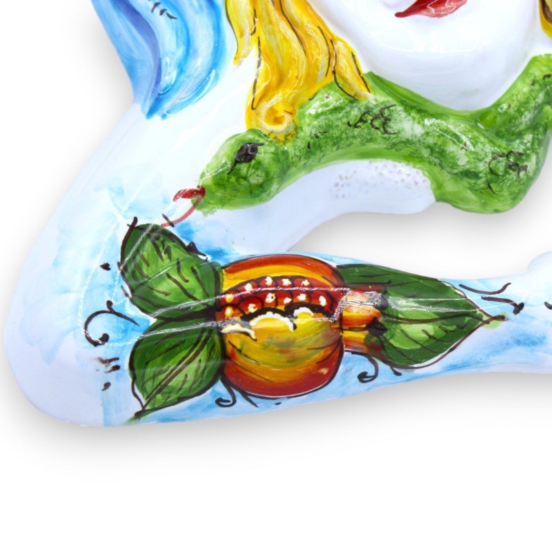 Trinacria en céramique fine sicilienne, environ 30 cm de haut. Décoration Blanc, Citrons et Grenade - 