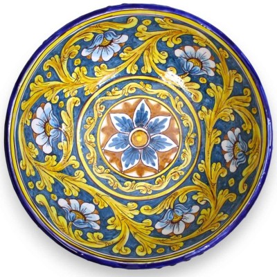 Centralny stojak na ceramiczne szyszki Caltagirone, Ø ok. 50 cm. barokowa dekoracja i kwiaty na niebieskim tle - 