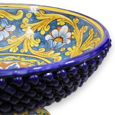 Caltagirone keramisk kottstativ mittstycke, Ø ca 50 cm. barock dekoration och blommor på en blå bakgrund - 