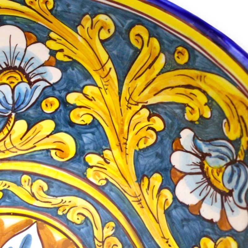 Centralny stojak na ceramiczne szyszki Caltagirone, Ø ok. 50 cm. barokowa dekoracja i kwiaty na niebieskim tle - 
