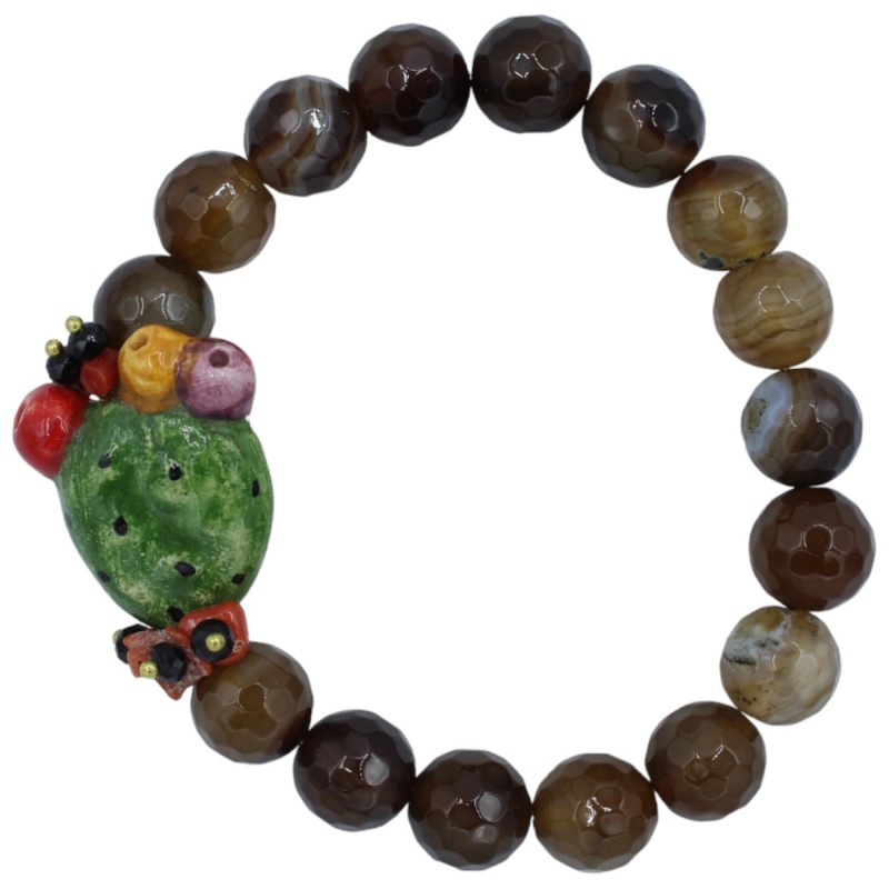 Bracelet with natural stones and prickly pear shovel in Caltagirone ceramic L 20 cm approx. - 