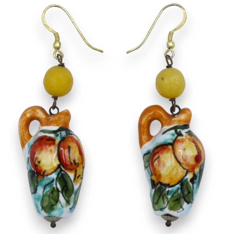 Caltagirone ceramic pendant earrings in the shape of an amphora with Yellow Agate - 