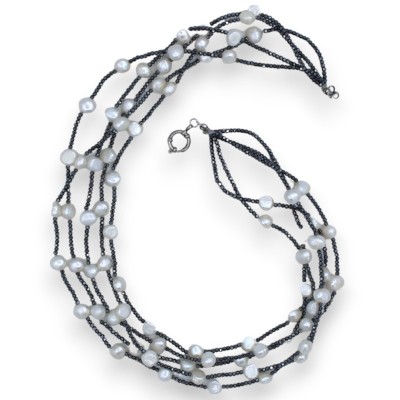 Collier modèle Dégradé à cinq rangs de cristaux et perles naturelles - L 60 cm - 