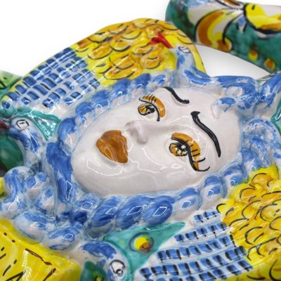 Cerámica Trinacria Caltagirone, altura aprox.35 cm. decoración de limón y tuna, fondo cardenillo - 
