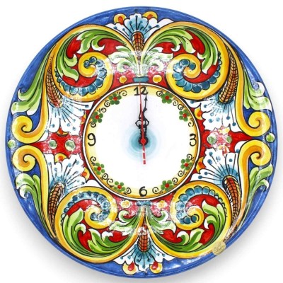 Keramische klok van Caltagirone, verschillende maten (1 st.) met tandwiel, barok- en bloemendecoratie, blauwe en rode ac