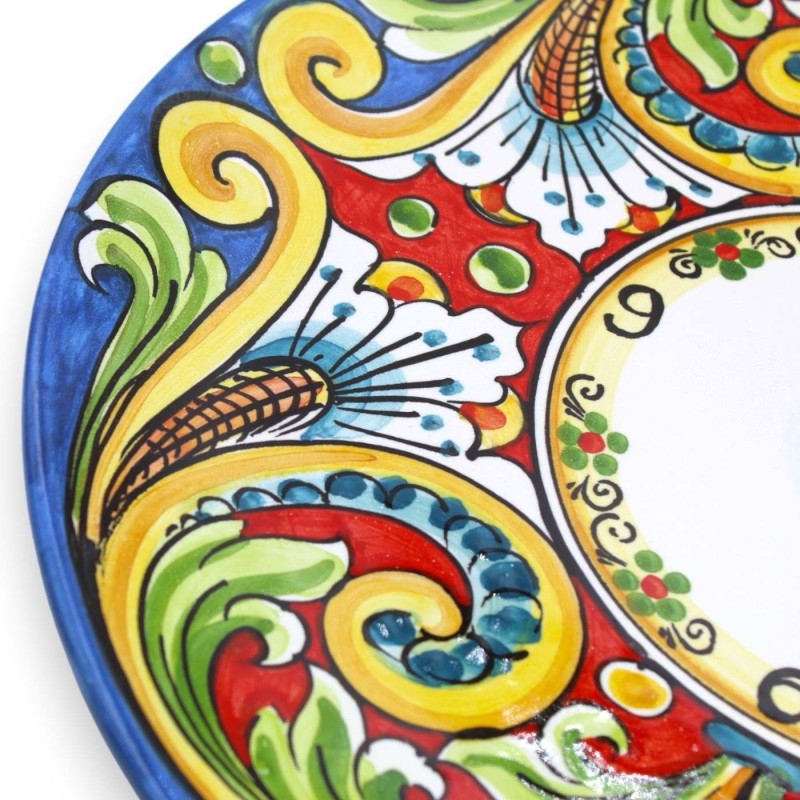 Zegar ceramiczny Caltagirone, różne rozmiary (1 szt.) z przekładnią, dekoracją barokową i kwiatową, niebieskim i czerwon