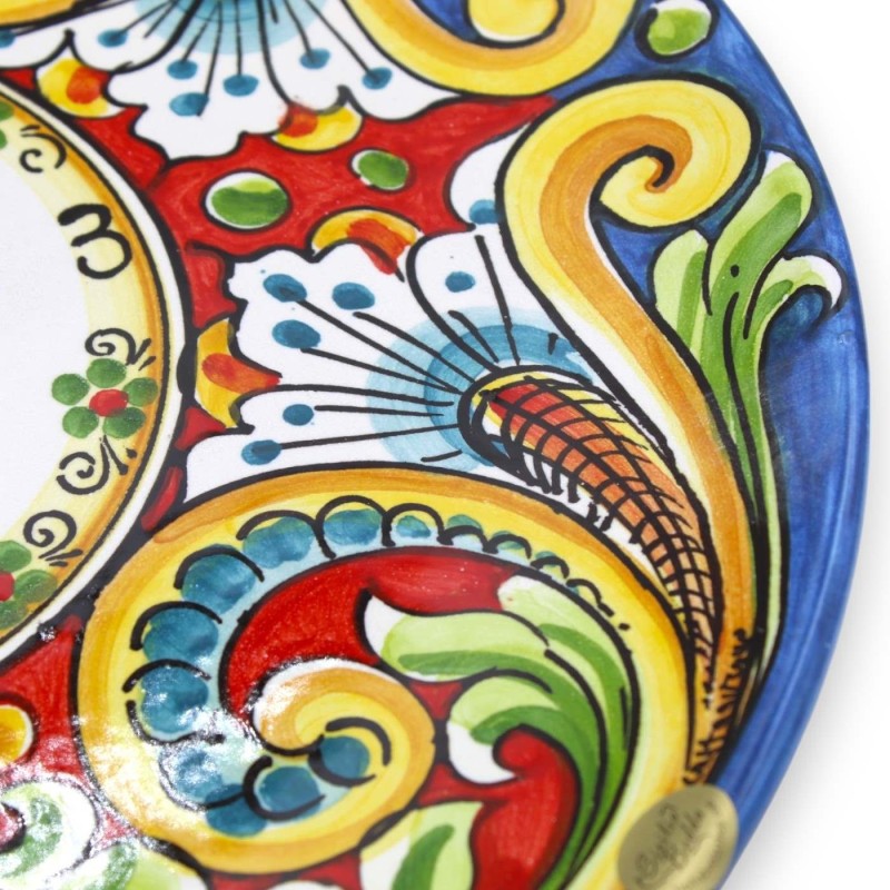 Zegar ceramiczny Caltagirone, różne rozmiary (1 szt.) z przekładnią, dekoracją barokową i kwiatową, niebieskim i czerwon