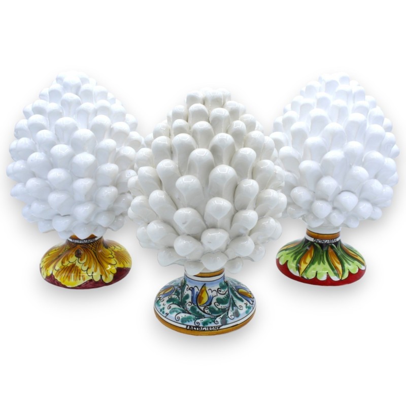 Pinha siciliana de cerâmica Caltagirone - h 20/22 cm aprox. (1 unidade) Branco com haste de decoração aleatória - 