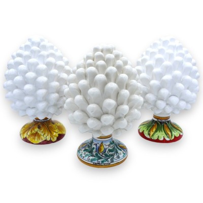 Pinha siciliana de cerâmica Caltagirone - h 20/22 cm aprox. (1 unidade) Branco com haste de decoração aleatória - 