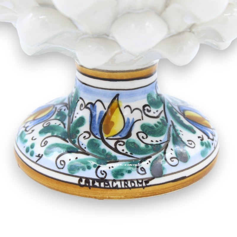 Caltagirone keramisk siciliansk kotte - h 20 / 22 cm ca. (1st) Vit med slumpmässig dekorationsskaft - 