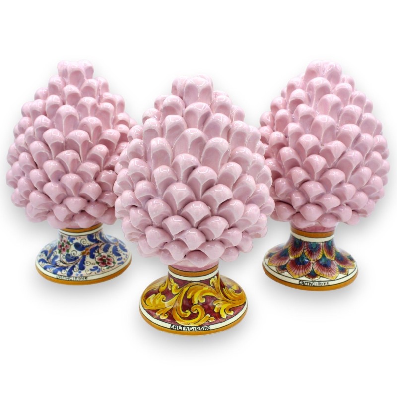 Pigna Siciliana ceramica Caltagirone - h 20 / 22 cm ca. (1Unità) Rosa con gambo decoro casuale - 