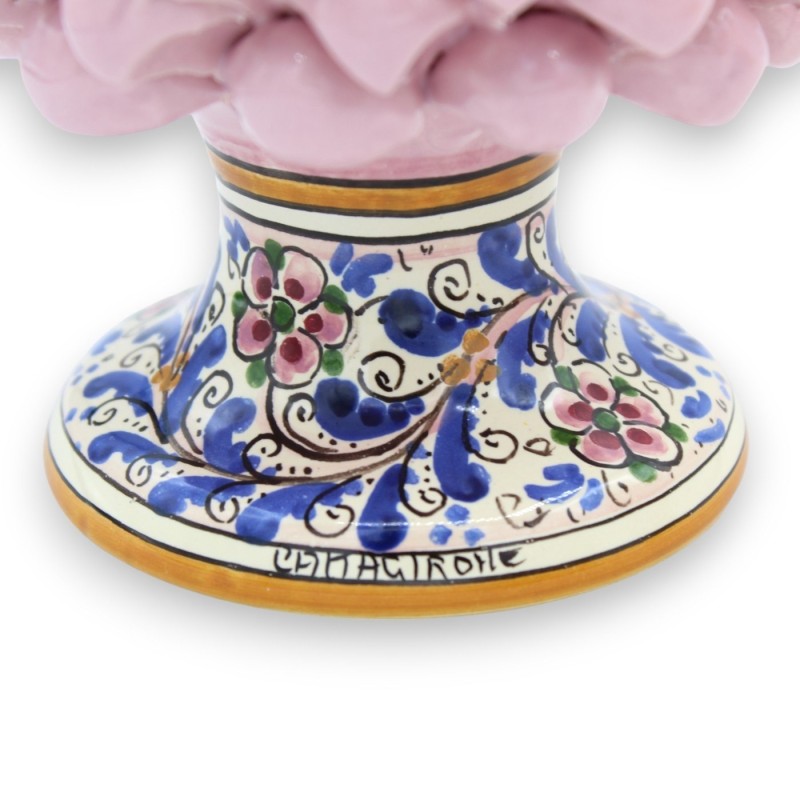 Sizilianischer Tannenzapfen aus Caltagirone-Keramik – H 20 / 22 cm ca. (1 Stück) Rose mit zufälligem Dekorationsstiel - 