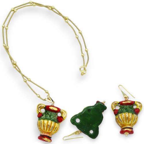 Collier ou Boucles d'Oreilles (1pc) Collection Sicilienne Card Aces, Coupe, Argent Plaqué Or 925, émail or pur 24K - 