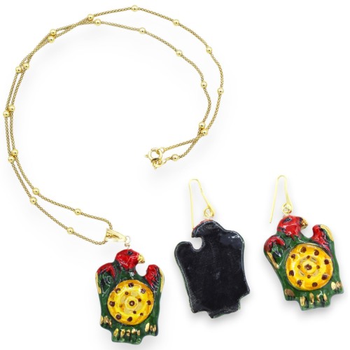 Collar o Pendientes (1ud) Colección Sicilian Card Aces, Dinero, Plata 925 chapada en oro, esmalte de oro puro de 24K - 