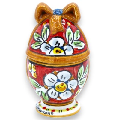 Eiersieradendoosje met Caltagirone keramisch lint, h 13 en Ø circa 7 cm. (1pc) willekeurige decoratie en kleur - 