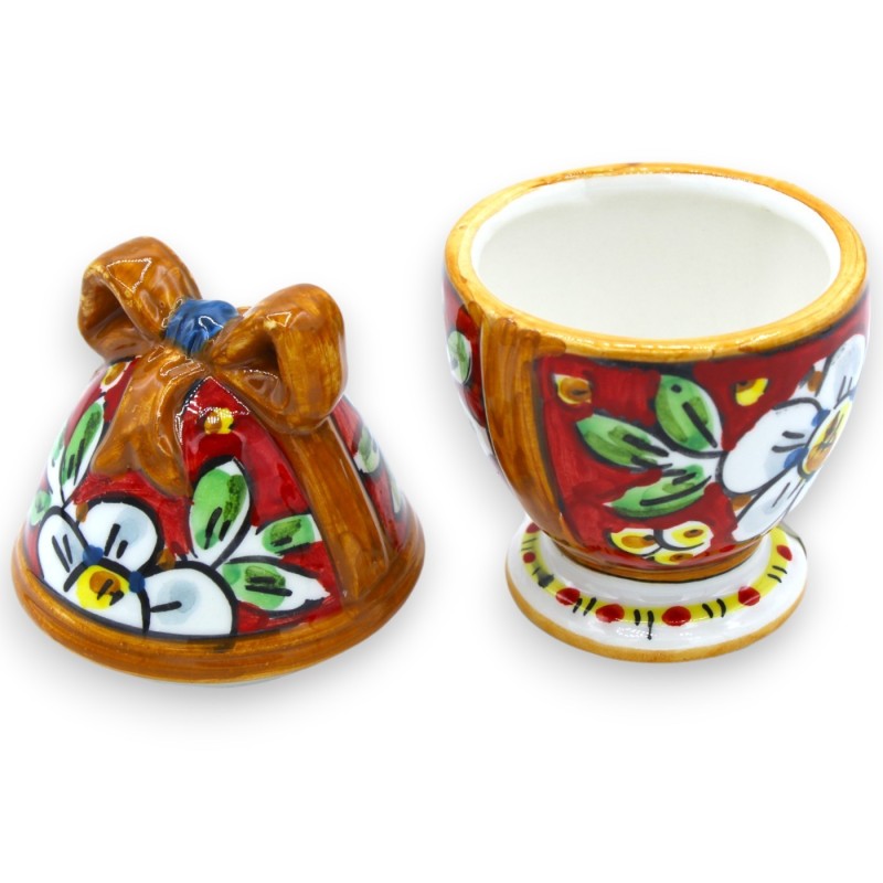 Boîte à bijoux œuf avec ruban en céramique Caltagirone, h 13 et Ø environ 7 cm. (1pc) décoration et couleur aléatoires -