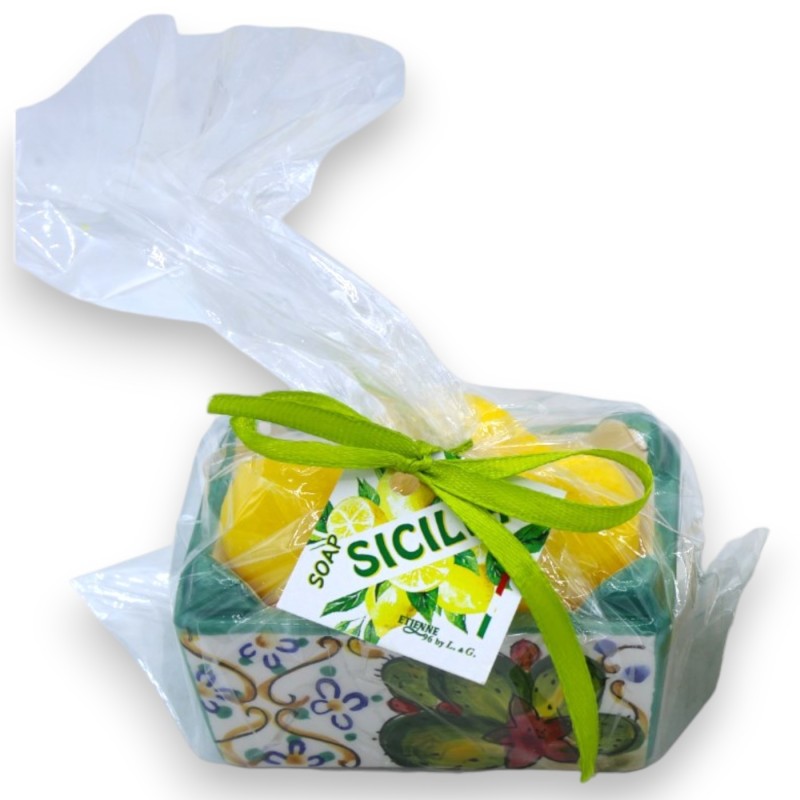 Sapone vegetale al limone con pala di ficodindia in pregiata ceramica - 