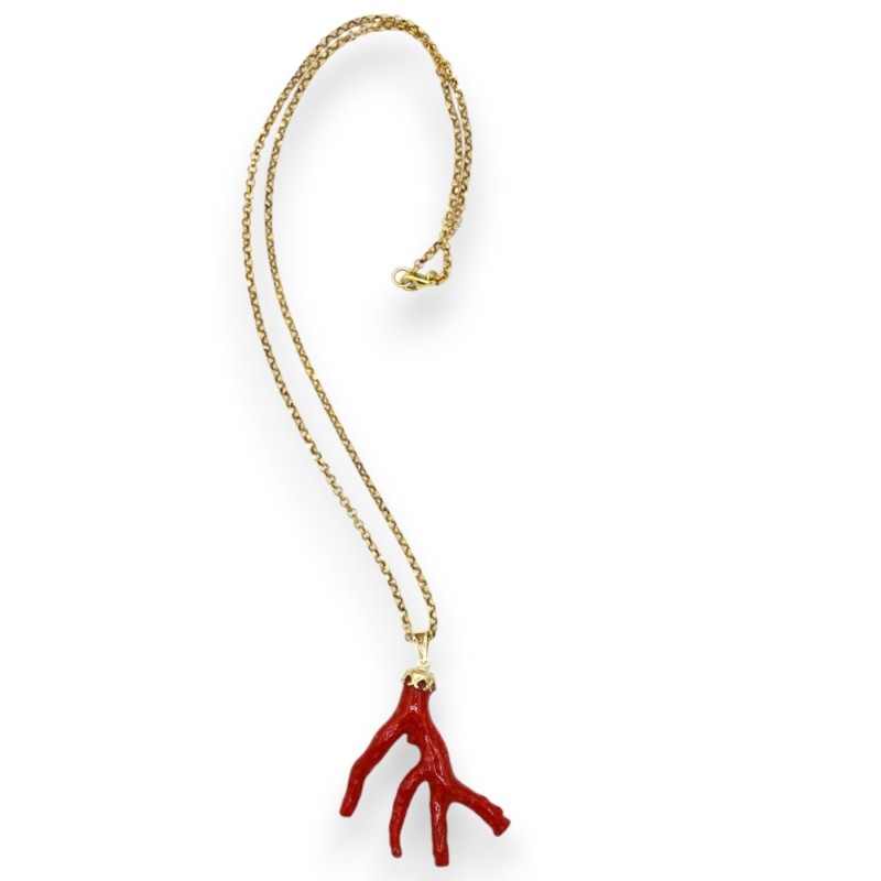 Coral branch from Torre del Greco with golden 925 silver chain, L 50 + 4 cm approx. - 