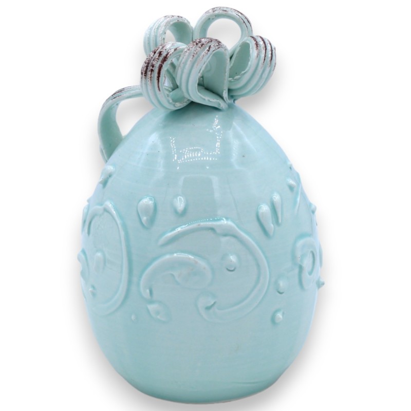 Oeuf aigue-marine avec fin ruban de céramique, h environ 15 cm. Décoration de style baroque en relief - 