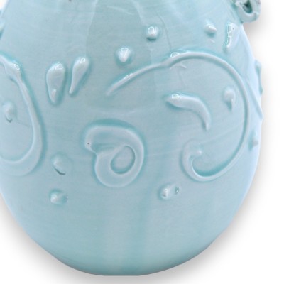 Aquamarijn ei met fijn keramisch lint, h ca. 15 cm. Decoratie in barokstijl in reliëf - 