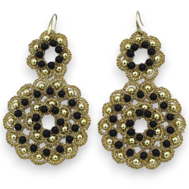 Tatting lace earrings - approx. h 9 cm with satin onyx - 
