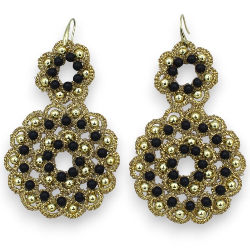 Tatting spetsörhängen - ca h 9 cm med satin onyx - 