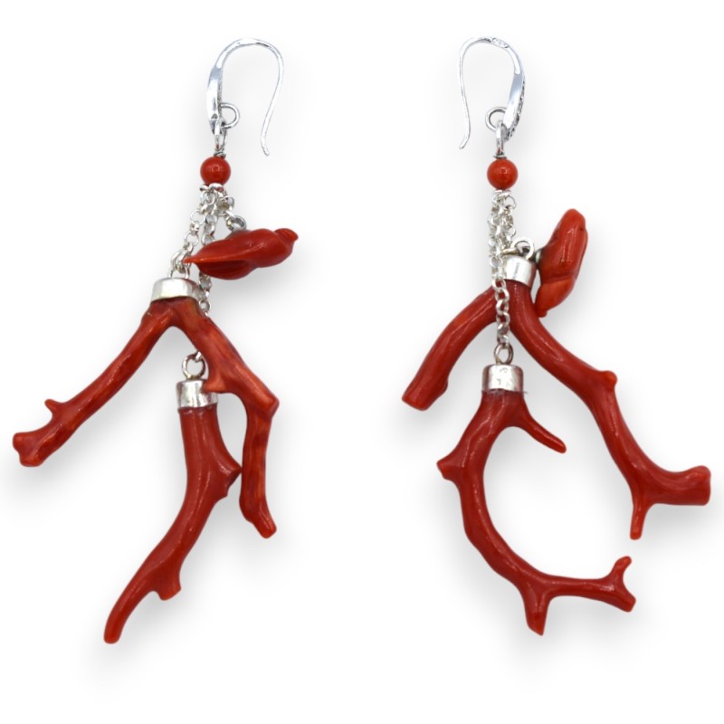 Pendant earrings in 925 silver and coral branches, h approx. 8 cm. with Mallorcan pearl - 