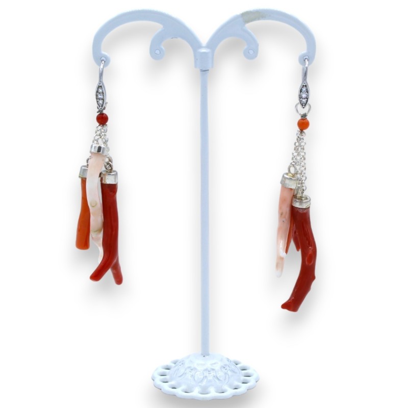 Pendientes colgantes de plata 925 y ramas de coral, altura aprox.8 cm. con perla de Mallorca MD2 - 