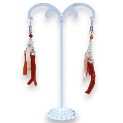 Pendant earrings in 925 silver and coral branches, h approx. 8 cm. with Mallorca pearl MD2 - 