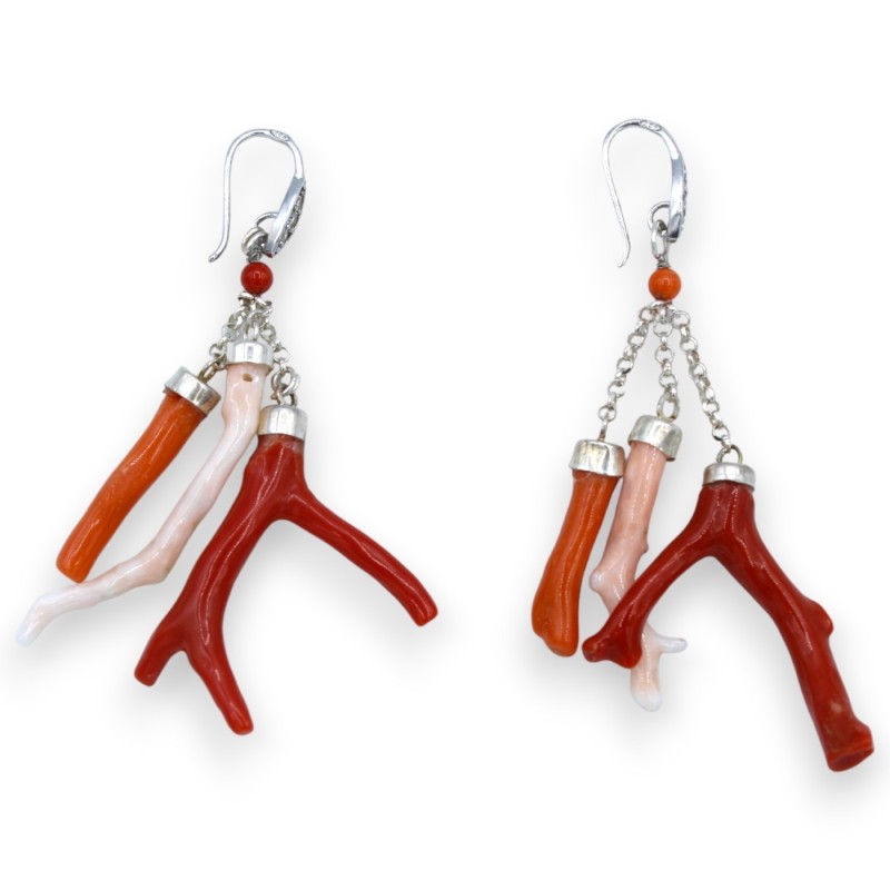 Pendant earrings in 925 silver and coral branches, h approx. 8 cm. with Mallorca pearl MD2 - 